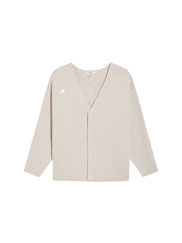 Women's Knit Sweater with Crop Style -Womens Recycled Cashmere Cardigan—oatmeal