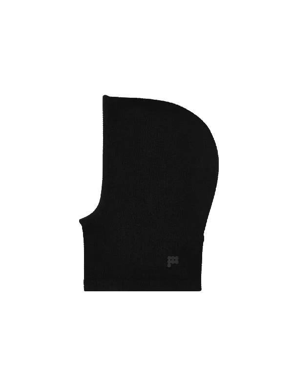 Women's Knit Sweater with Side Zipper -Recycled Cashmere Chunky Balaclava—black