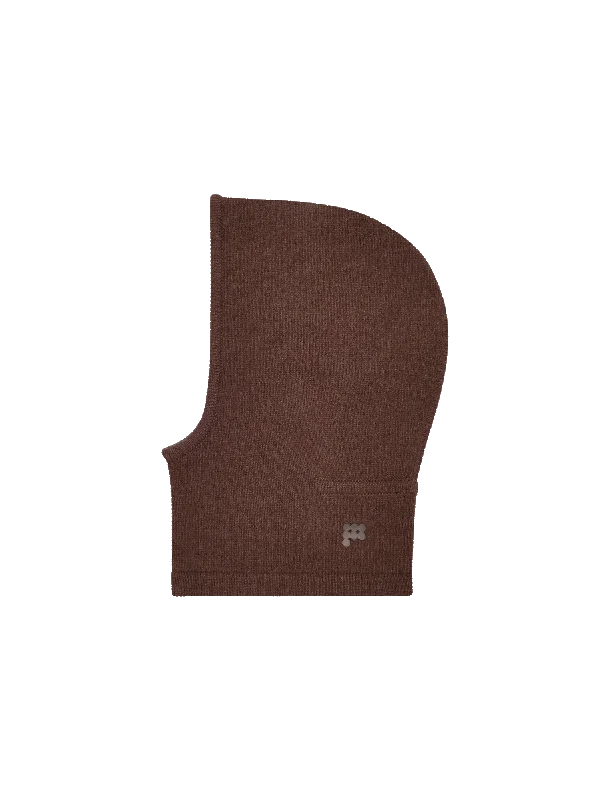 Knit Tops with Tie Front-Recycled Cashmere Chunky Balaclava—chestnut brown