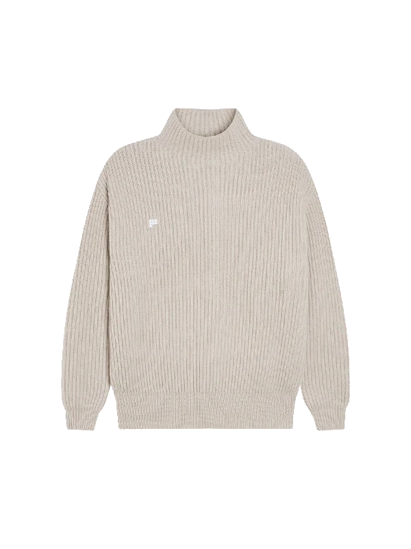 Women's Knit Sweater with Side Buttons -Womens Recycled Cashmere Funnel-Neck Sweater—oatmeal Women's Knit Sweater with Side Buttons -Womens Recycled Cashmere Funnel-Neck Sweater—oatmeal