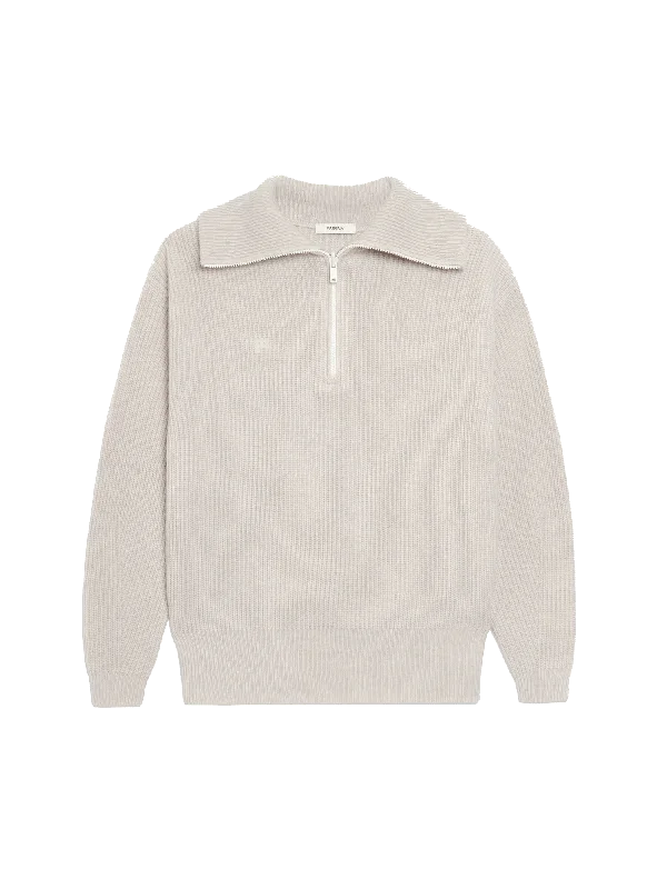 Women's Knitted Top with Lace Details -Womens Recycled Cashmere Half Zip Sweater—oatmeal Women's Knitted Top with Lace Details -Womens Recycled Cashmere Half Zip Sweater—oatmeal