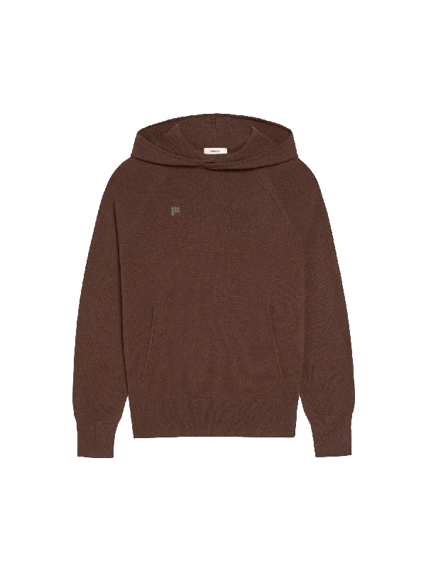 V-neck Knit Tops-Womens Recycled Cashmere Hoodie—chestnut brown