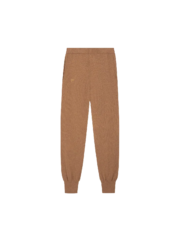 Women's Knit Sweater with Thick Ribbed Texture -Womens Recycled Cashmere Track Pants—camel Women's Knit Sweater with Thick Ribbed Texture -Womens Recycled Cashmere Track Pants—camel