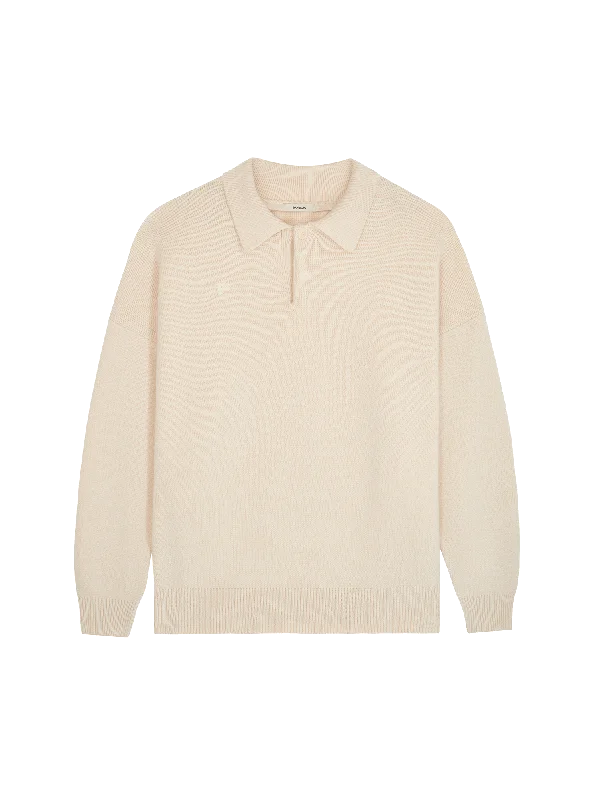 Soft Knit Sweaters for the Fall -Womens Recycled Cashmere Polo Sweater—ecru ivory