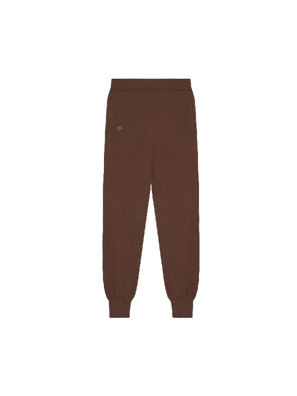 Women's Knit Sweater with Smooth Finish -Womens Recycled Cashmere Track Pants—chestnut brown Women's Knit Sweater with Smooth Finish -Womens Recycled Cashmere Track Pants—chestnut brown
