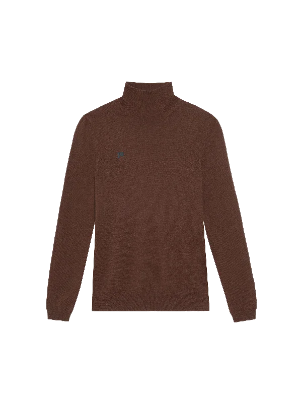 Knit Tops with Ruffle Details-Women's Recycled Cashmere Fitted Turtleneck Top—chestnut brown