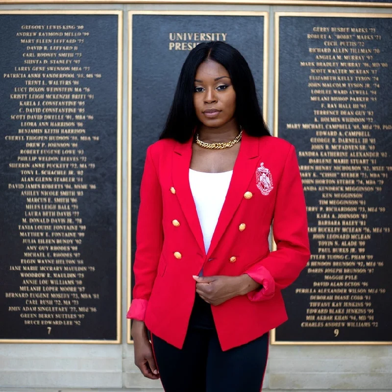 Women's Double Breasted Coats-Red Double Breasted Blazer