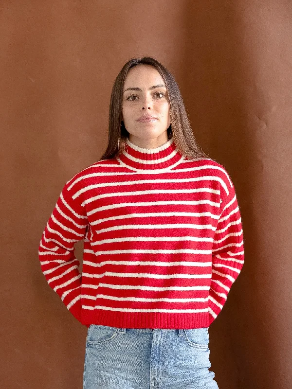 Women's Pullovers Sweater for Relaxed Fit-Red Striped Pullover