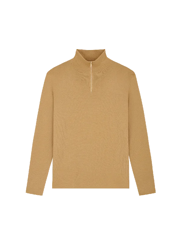 Women's Knit Sweater for Office Style -Womens Regenerative Merino Wool Half-Zip Sweater—camel Women's Knit Sweater for Office Style -Womens Regenerative Merino Wool Half-Zip Sweater—camel