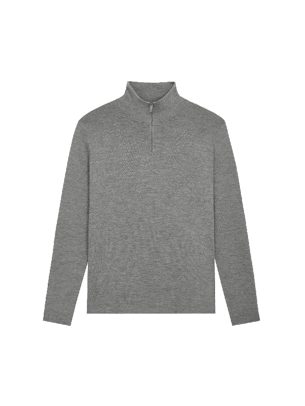 Women's Knit Sweater with Chunky Cables -Womens Regenerative Merino Wool Half-Zip Sweater—grey marl Women's Knit Sweater with Chunky Cables -Womens Regenerative Merino Wool Half-Zip Sweater—grey marl