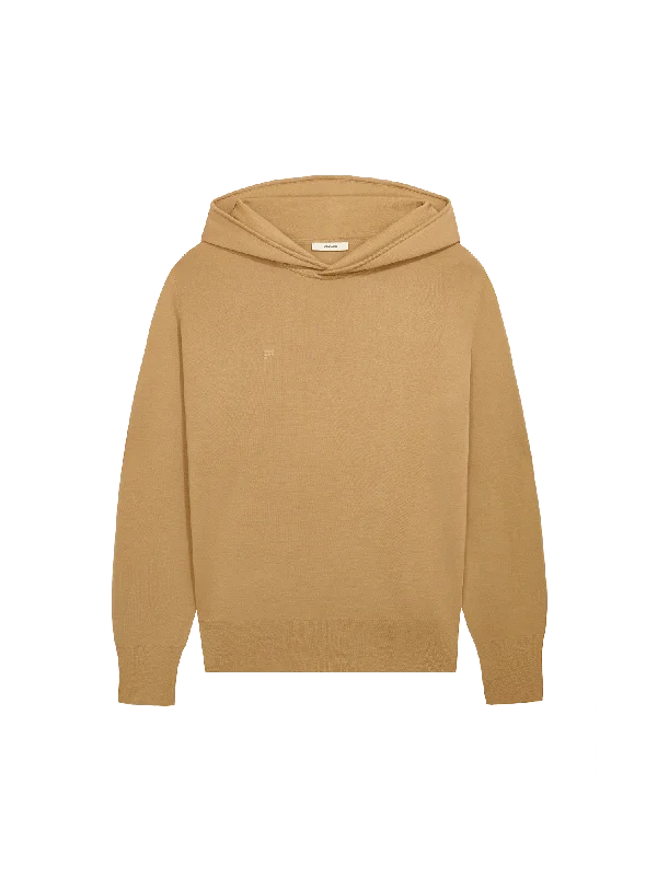 Trendy Knit Tops-Womens Regenerative Merino Wool Hoodie—camel