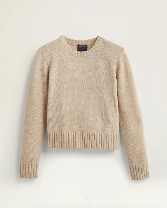 Women's Turtleneck Pullovers Sweater-Relaxed Shetland Crew Pullover <br> Bone Heather