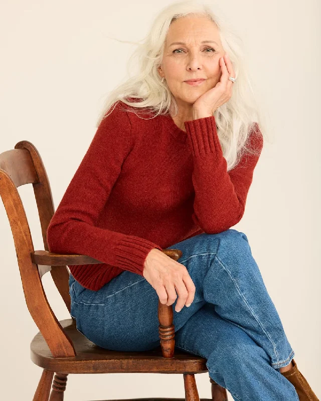 Women's Pullovers Sweater with Textured Knit-Relaxed Shetland Crew Pullover <br> Chili Red