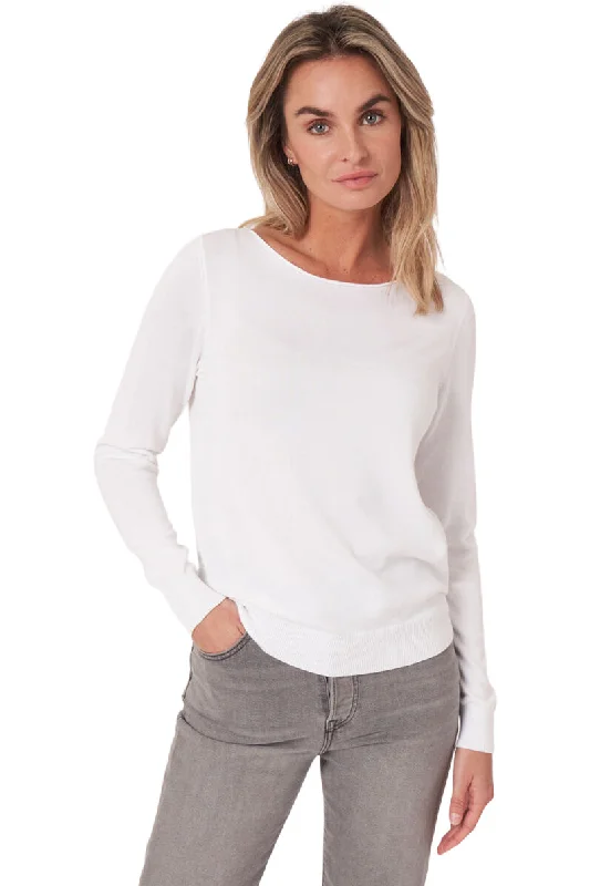 Women's Pullover Sweater with Classic Fit-Repeat Cashmere Organic Cotton Long Sleeve Pullover in White Women's Pullover Sweater with Classic Fit-Repeat Cashmere Organic Cotton Long Sleeve Pullover in White