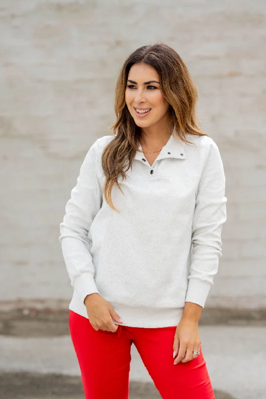 Women's Sweatshirts for Cool Evening Walks -Ribbed Four Button Pullover
