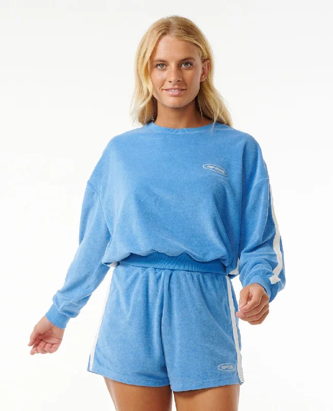 Women's Sweatshirts for Long Walks -Rip Curl High Tide Terry Crew Sweatshirt-Bright Blue