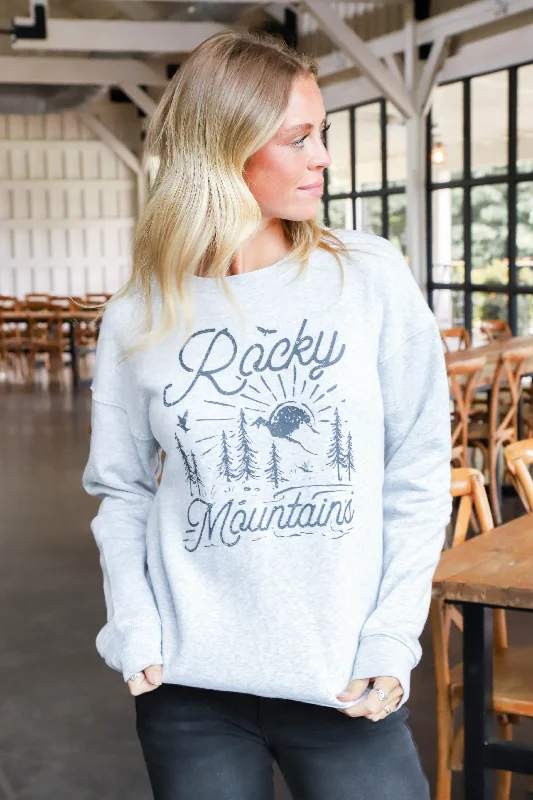 Women's Sweatshirts for Every Day in Fall -Rocky Mountains Graphic Sweatshirt, Light Heather Grey Women's Sweatshirts for Every Day in Fall -Rocky Mountains Graphic Sweatshirt, Light Heather Grey