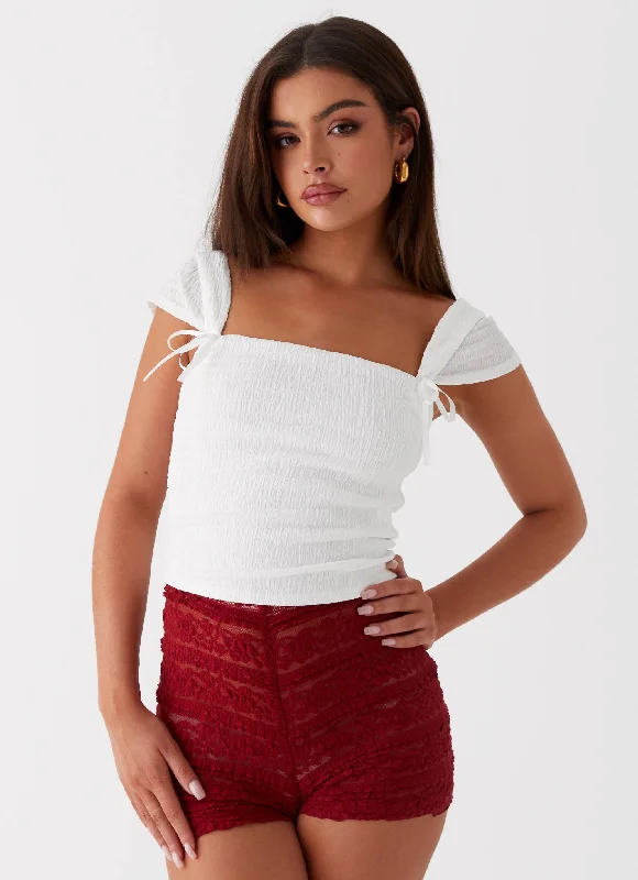Casual Knit Tops for Women -Rosalee Knit Bow Top - White