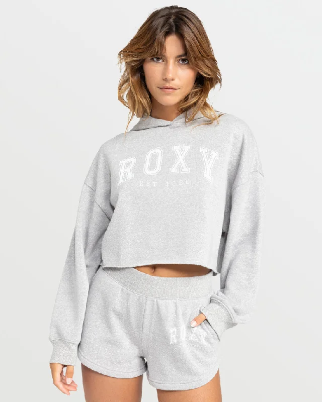 Women's Sweatshirts for Weekend Brunch -Roxy Afternoon Hike Crop Sweatshirt-Heritage Heather