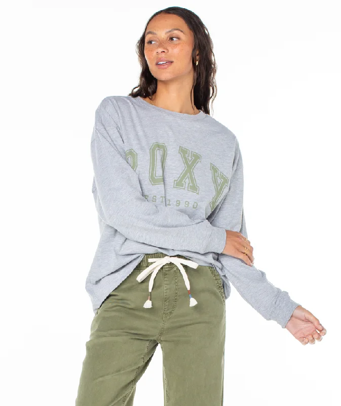 Women's Sweatshirts with Custom Logos -Roxy Collegiate Arch Sweatshirt-Heritage Heather