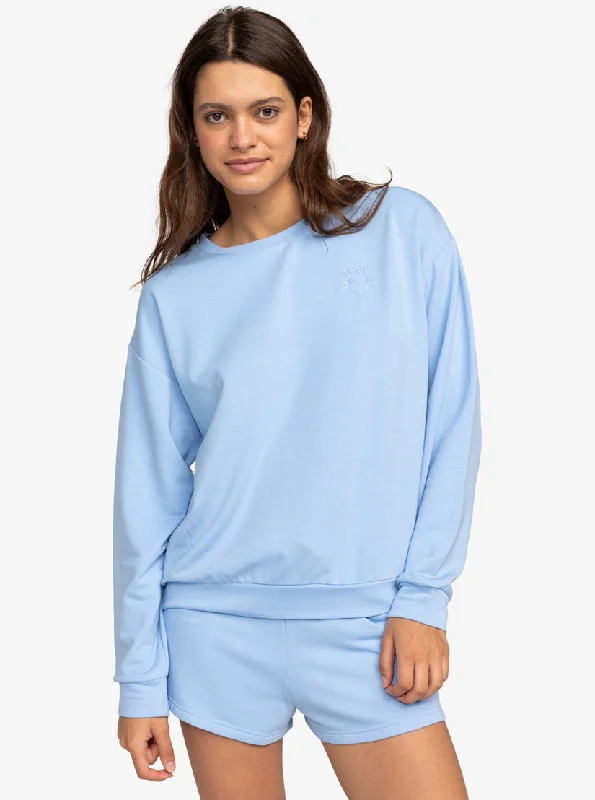 Women's Sweatshirts with Cute Animal Graphics -Roxy Surfing By Moonlight Sweatshirt-Bel Air Blue