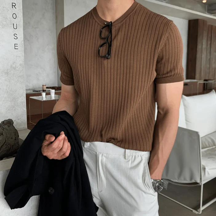Knit Tops with Pockets for Convenience-RT No. 6620 VERTICAL KNIT SHORT SLEEVE SHIRT