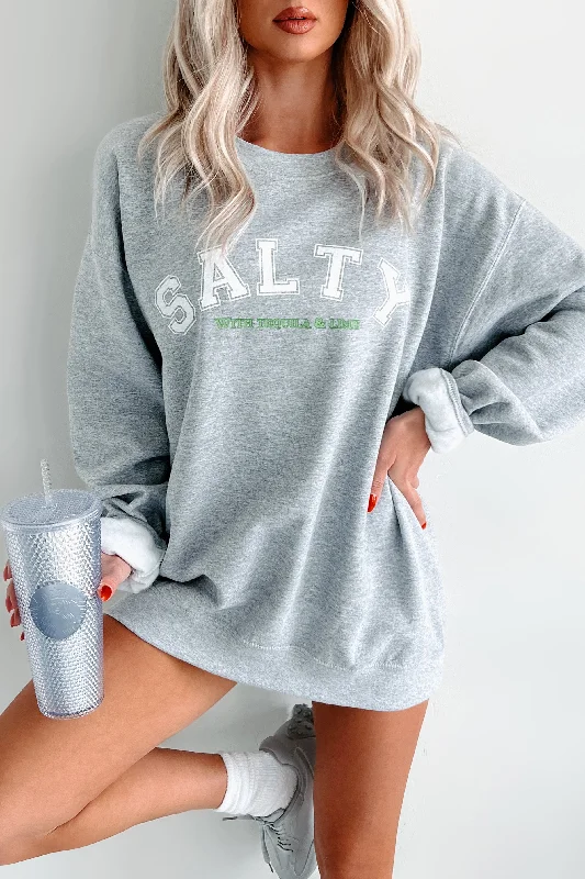 Women's Sweatshirts with Eco-Friendly Fabrics -"Salty With Tequila & Lime" Graphic Sweatshirt (Sporty Grey) Women's Sweatshirts with Eco-Friendly Fabrics -"Salty With Tequila & Lime" Graphic Sweatshirt (Sporty Grey)