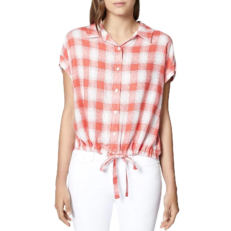 Women's Blouses with Frills -Sanctuary Womens Linen Cuff Sleeves Button-Down Top