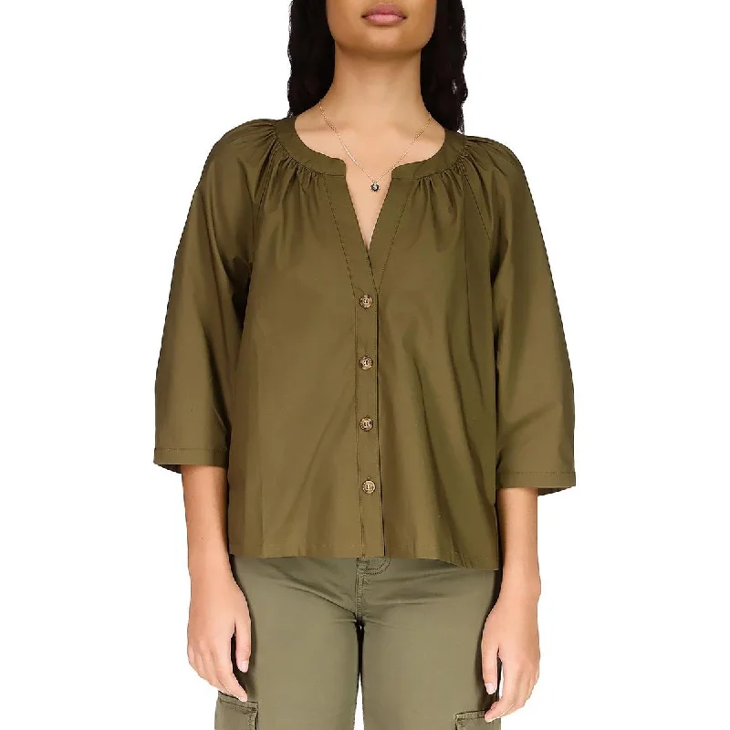 Women's Oversized Shirts -Sanctuary Womens Poplin Crinkled Button-Down Top