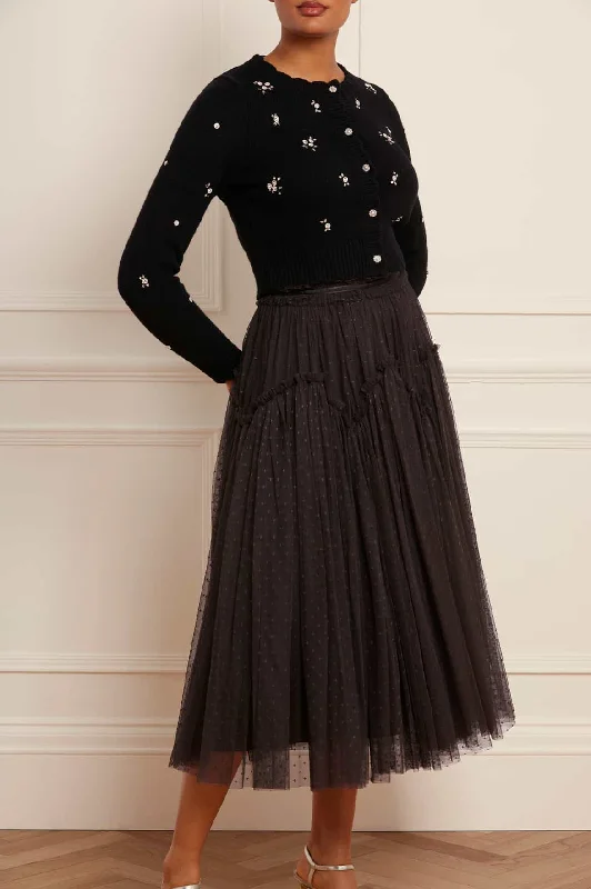Knit Tops for Smart-Casual Wear-Scattered Floral Embellished Short Cardigan