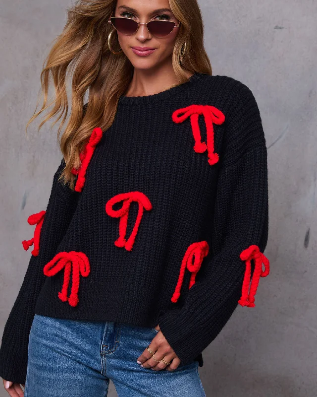 Women's Wool Knit Pullover Sweater for Winter-Sealed In Bow Detail Pullover Sweater