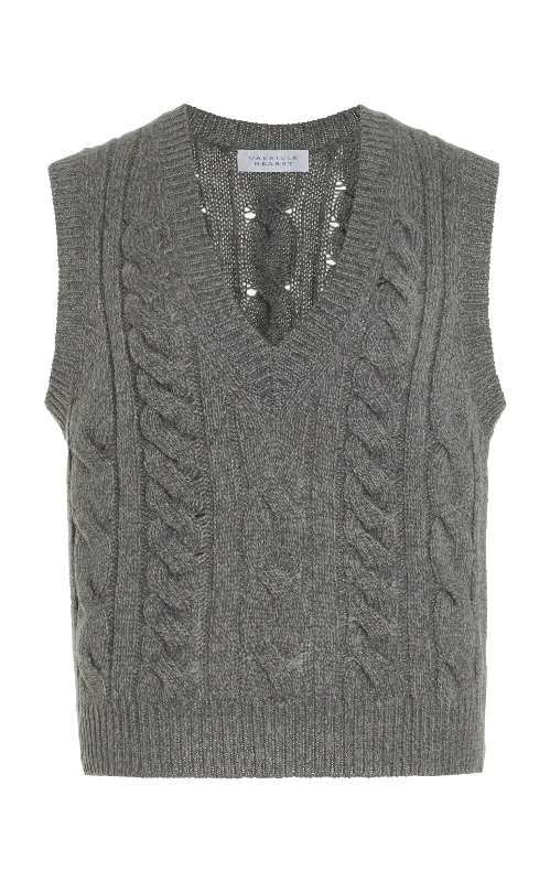 Fitted Knit Tops-Selsey Knit Top in Dark Grey Multi Cashmere
