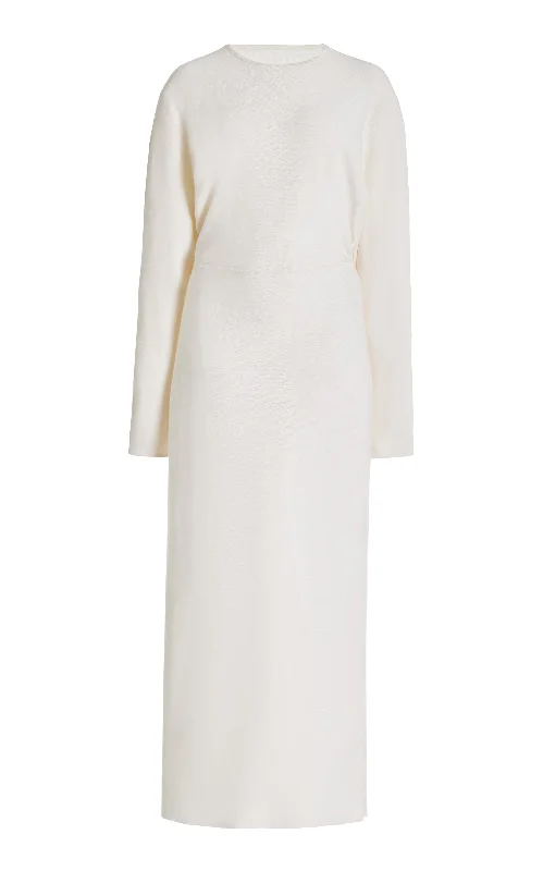 Knit Tops with Waist Tie-Semaine Knit Dress in Ivory Silk Cashmere