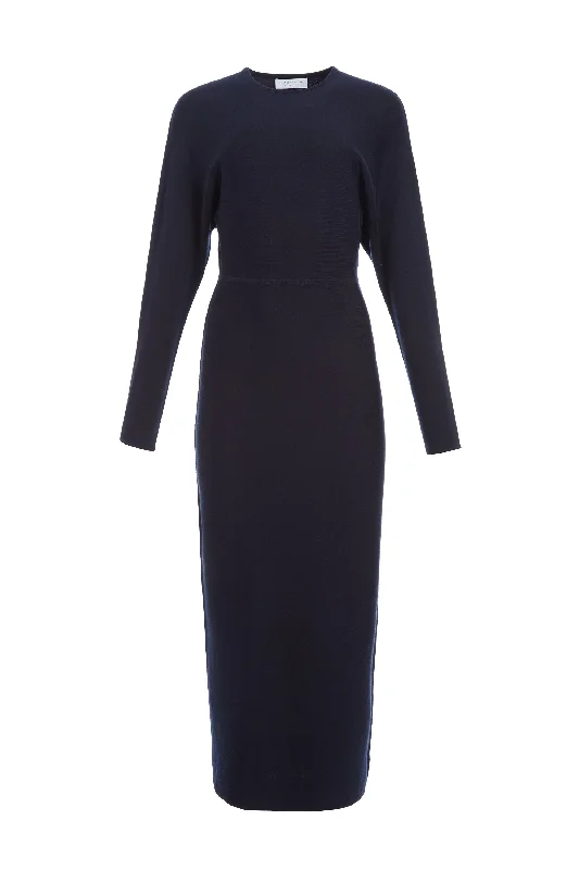 Soft Knit Sweater for Women -Semaine Knit Midi Dress in Navy Cashmere Silk