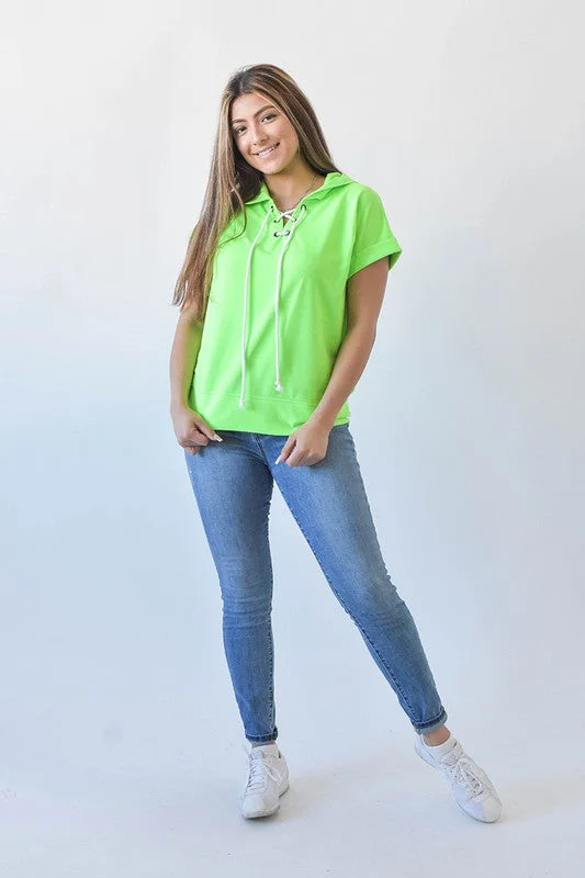 Women's Sweatshirts with Comfortable Stretch -Sew in Love Neon Short Sleeve Hoodie
