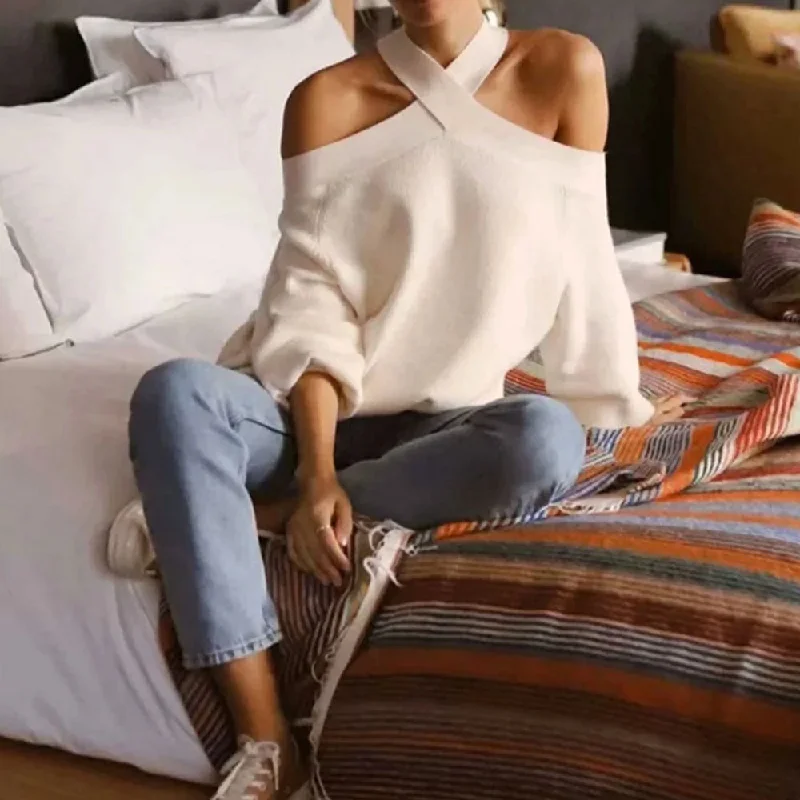 Women's Lightweight Pullovers Sweater-Sexy Criss Cross Neck Cold Shoulder Oversized Pullover Sweater Women's Lightweight Pullovers Sweater-Sexy Criss Cross Neck Cold Shoulder Oversized Pullover Sweater