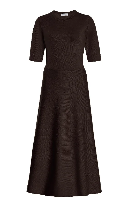 Cozy Knit Tops-Seymore Knit Midi Dress in Chocolate Merino Wool Cashmere