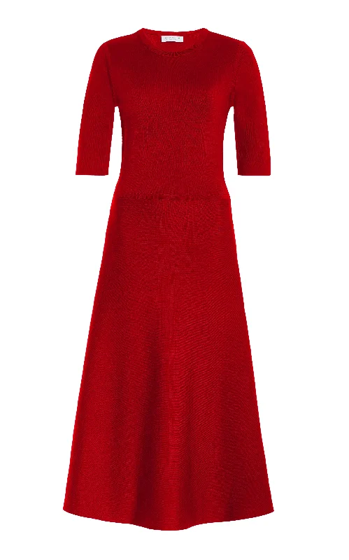Chic Knit Tops-Seymore Knit Midi Dress in Scarlet Red Merino Wool Cashmere