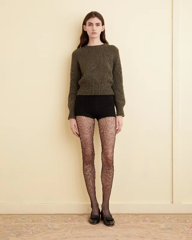 High Neck Knit Tops-Shore Crewneck - Olive