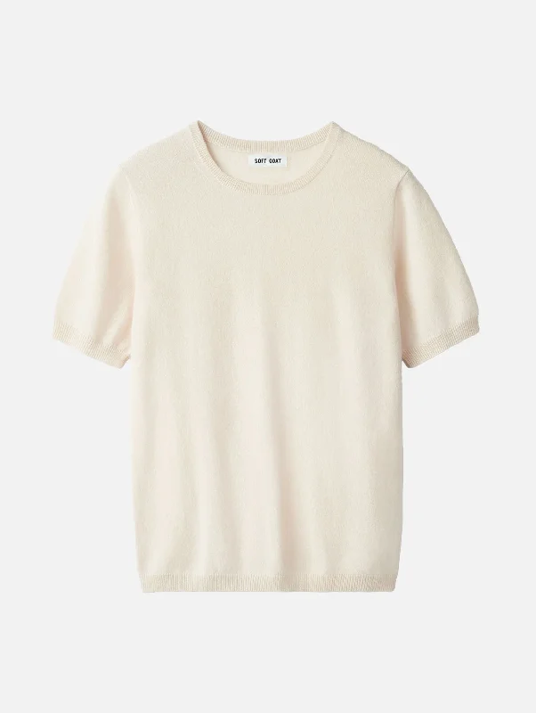 Women's Fashionable Relaxed T-shirt -Short Sleeve O-Neck Cashmere Tee in Feather White Women's Fashionable Relaxed T-shirt -Short Sleeve O-Neck Cashmere Tee in Feather White