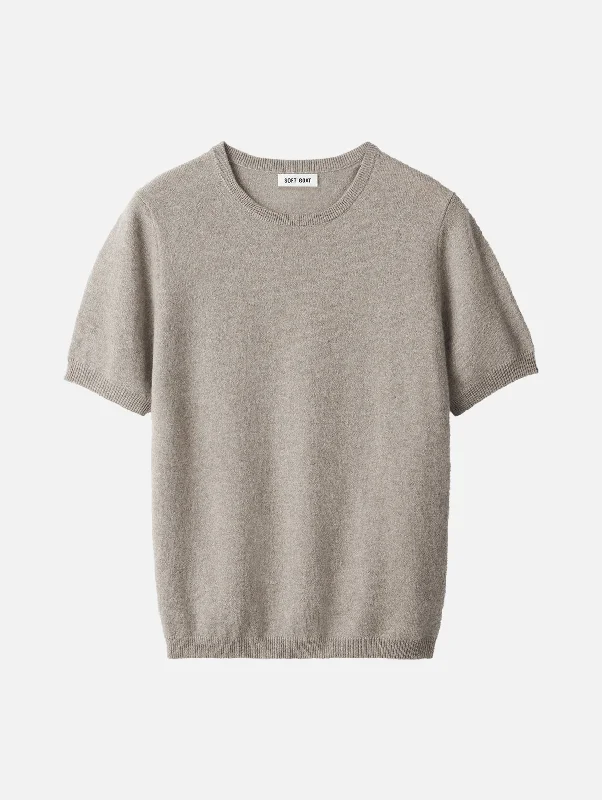 Soft Women's Cotton T-shirt for Comfort -Short Sleeve O-Neck Cashmere Tee in Greige