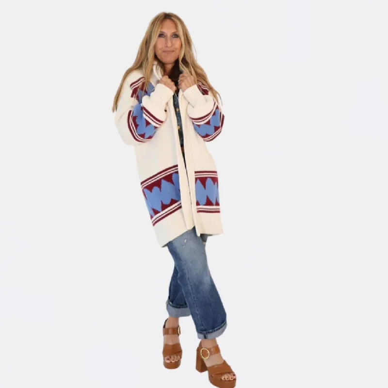 Knit Tops with Geometric Prints-Short Takeaway Cardigan (Natural)