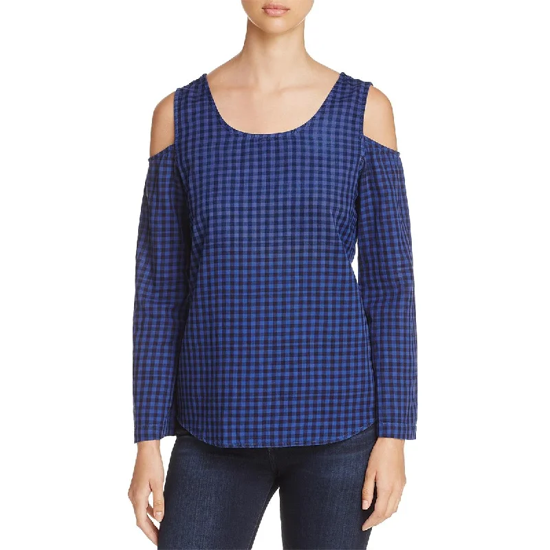 Women's Pullover with Stretchy Fabric -Side Stitch Womens Cold Shoulder Plaid Pullover Top Women's Pullover with Stretchy Fabric -Side Stitch Womens Cold Shoulder Plaid Pullover Top