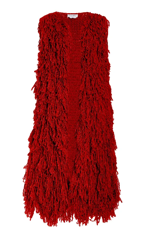 Women's Knit Sweater with Zip Closure -Sigmud Knit Gilet in Scarlet Red Virgin Wool Cashmere Silk Women's Knit Sweater with Zip Closure -Sigmud Knit Gilet in Scarlet Red Virgin Wool Cashmere Silk