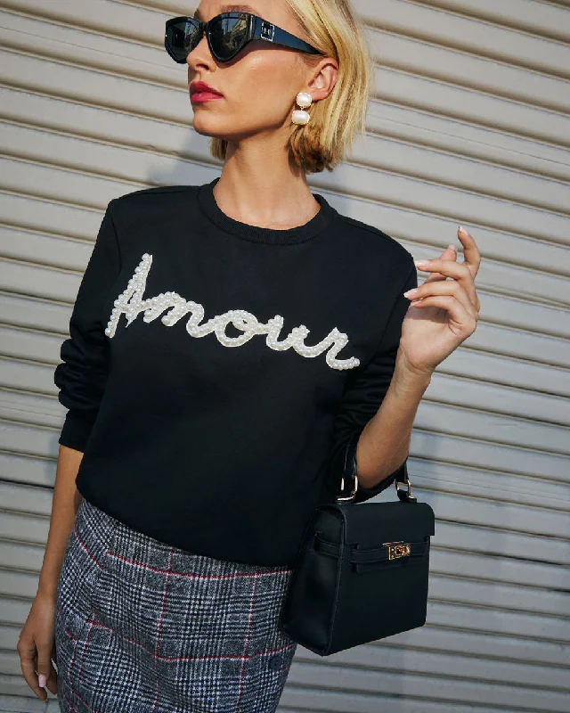 Women's Modern Wool Pullovers Sweater-Signed Love Pearl Embellished Pullover Sweater Women's Modern Wool Pullovers Sweater-Signed Love Pearl Embellished Pullover Sweater