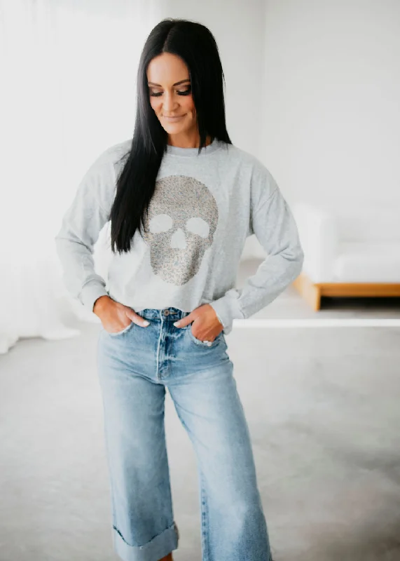 Women's Sweatshirts with Playful Patterns -Skull Rhinestone Crew