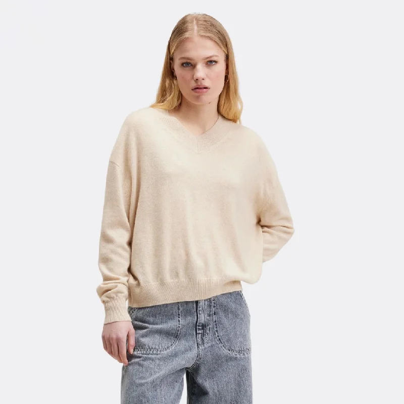 Knit Tops with Contrast Sleeve Colors-Slax Sweater (Oatmeal)