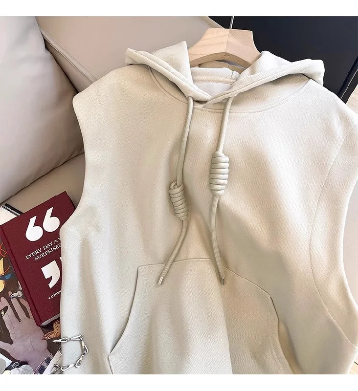 Women's Pullover Sweater with Small Detail-Sleeveless hooded sweatshirt for women new pullover vest trend    S5017