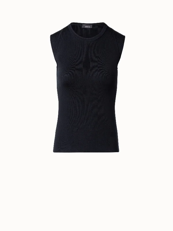 Comfortable Women's Knit Sweater for All Day -Sleeveless Silk Stretch Knit Top with Crew Neck