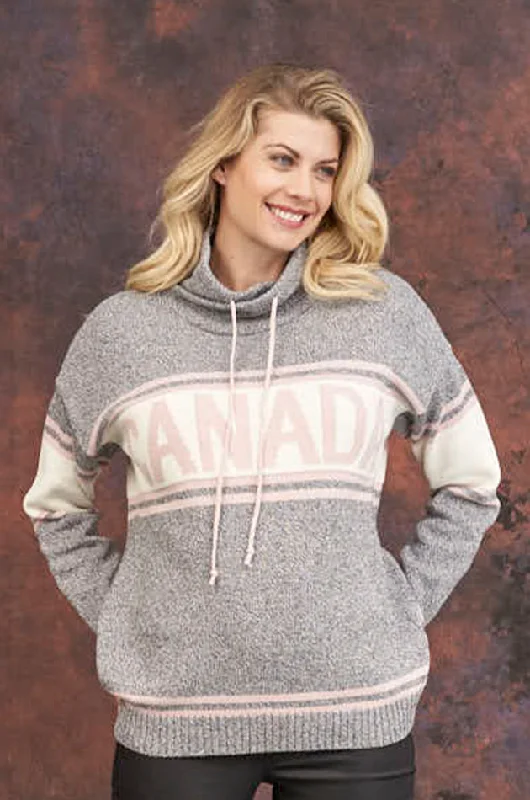 Women's Pullovers Sweater with Button Detail-Canadiana Eco Cotton High neck/Funnel Pullover Sweater Women's Pullovers Sweater with Button Detail-Canadiana Eco Cotton High neck/Funnel Pullover Sweater